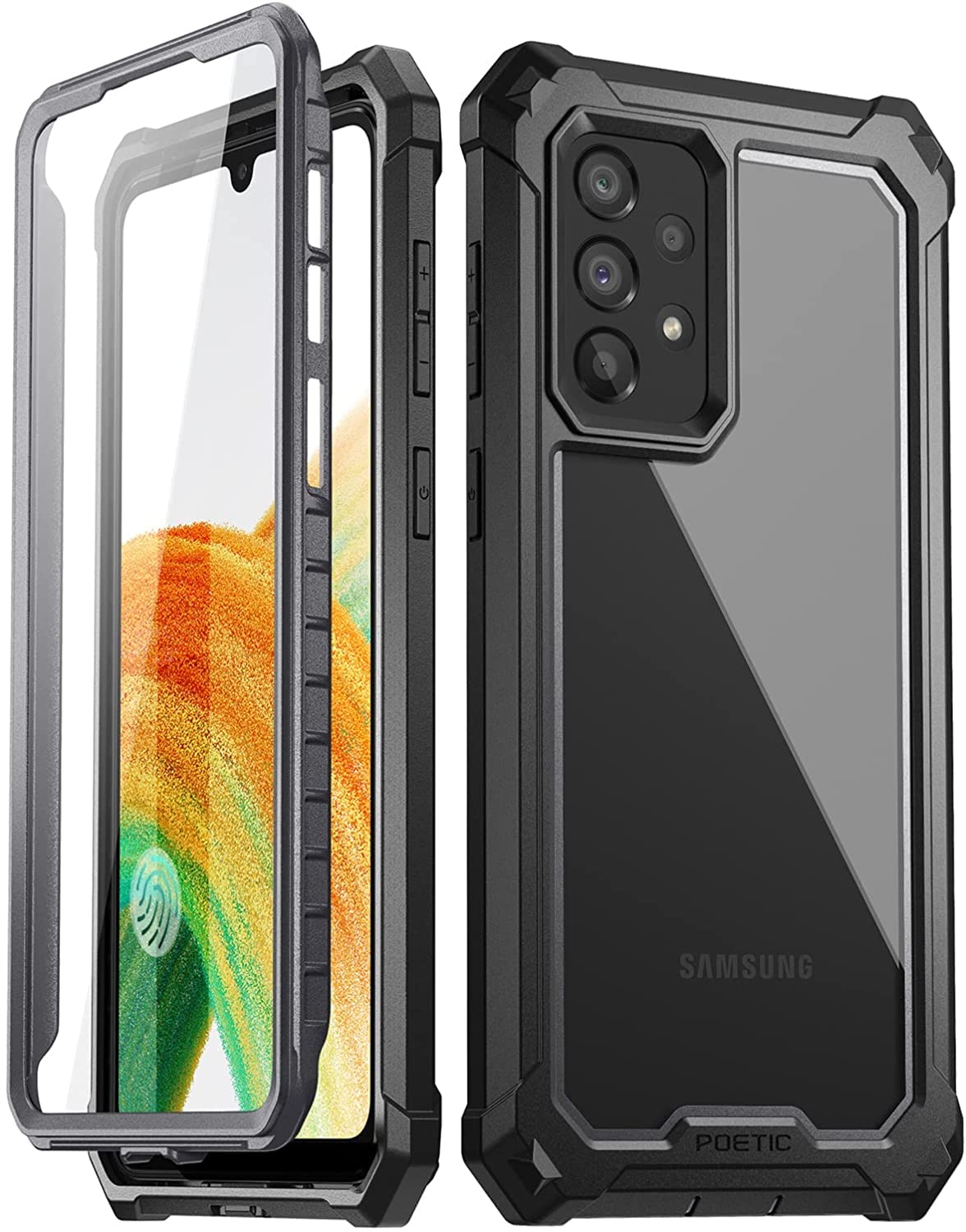 Poetic Guardian Case Compatible with Galaxy A33 5G, Built-in Screen Protector Work with Fingerprint ID, Full Body Hybrid Shockproof Protective Rugged Clear Cover Case, Black/Clear