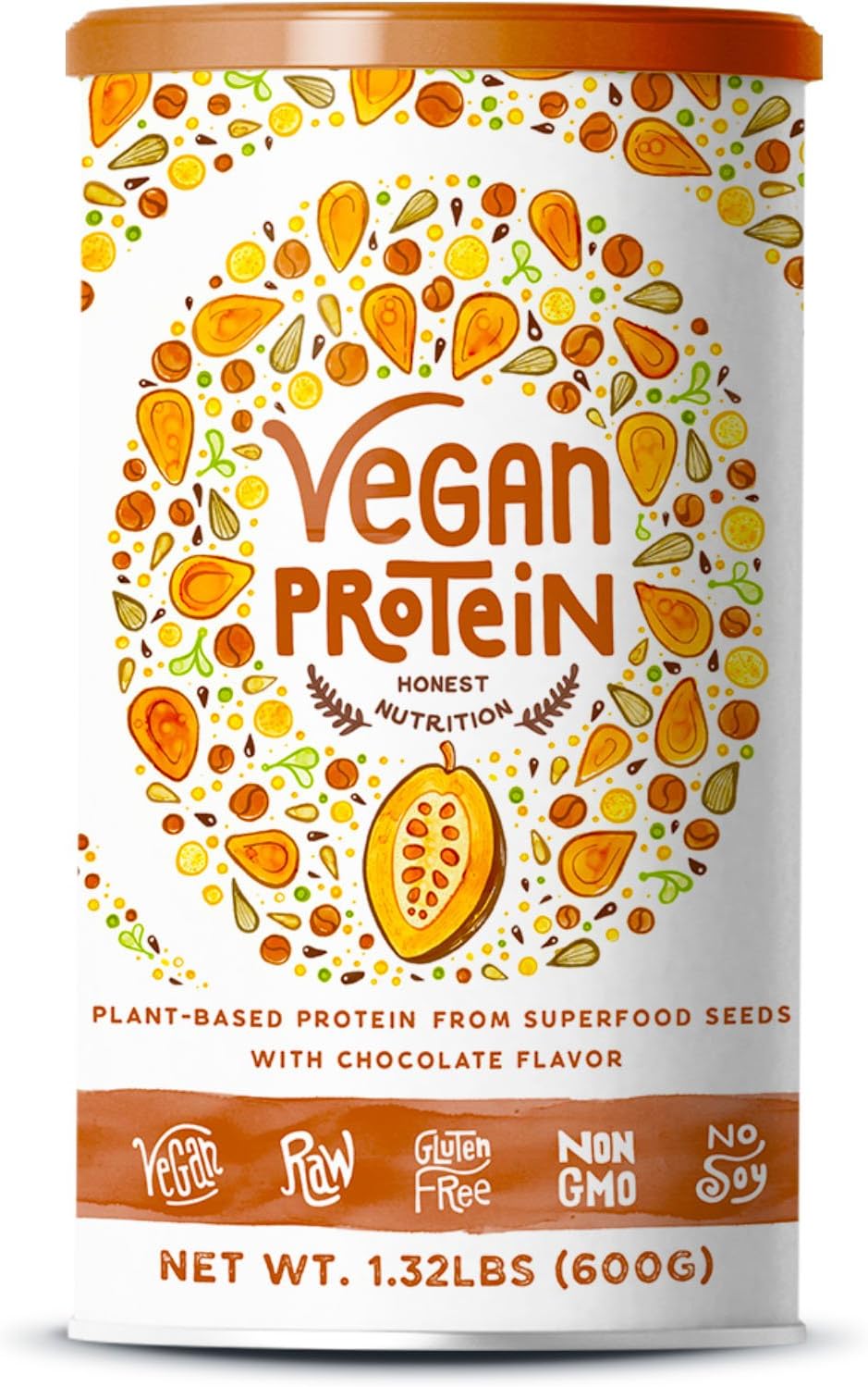 Vegan Protein - Chocolate - Protein from Sprouted Chia Seeds, Flax Seeds, Hemp Seeds, Peas and Other Superfoods - 40 Servings with European Chocolate Flavor