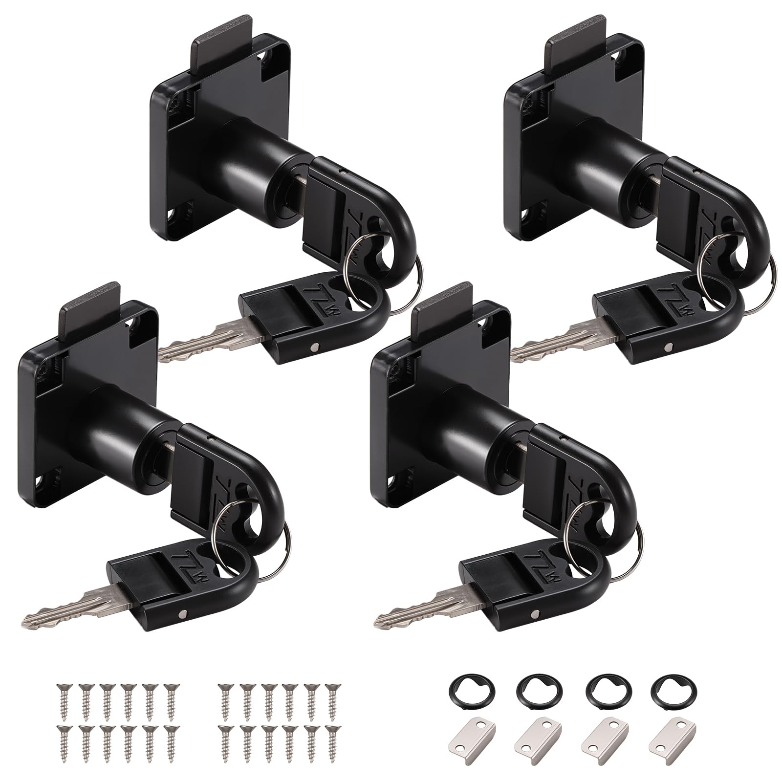 Faankiton 4PCS Cam Lock with 8 Keys, 22mm Security Cabinet Lock, Cold Rolled Steel Security Cupboard Drawer Lock for Cupboard, Furniture, Cabinet, Mailbox, Drawer (Black)