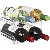 Lifewit Stackable Wine Rack for Cabinet, Plastic Refrigerator Wine Holder | Clear Water Bottle Storage Rack for Fridge Shelf, Tumbler Cup Organizer Holds 4 Bottles for Countertop, Kitchen Organization
