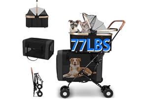 EVJEAL Dog Stroller for Small & Medium Pets – 3-in-1 Travel System with Dual Detachable Carriers, Foldable & Lightweight Pet Stroller for Cats and Dogs up to 77 lbs, Durable Design with Safety Features
