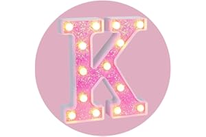 Foaky Pink Light up Letters，Pink Party Decorations,Girls Room Decor,Glitter Light Up Letters,Alphabet Letter Sign for Night Light Birthday Party Girls Gifts, Home Bar Decoration（K）