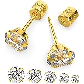 5-6 pairs Push-in Flat Back Stud Earrings Hypoallergenic Surgical Stainless Steel Cubic Zirconia Earrings Studs Set Multi-Pack, CZ Stud Earrings for Women Men Trendy Cartilage Stud Earrings 2-8mm