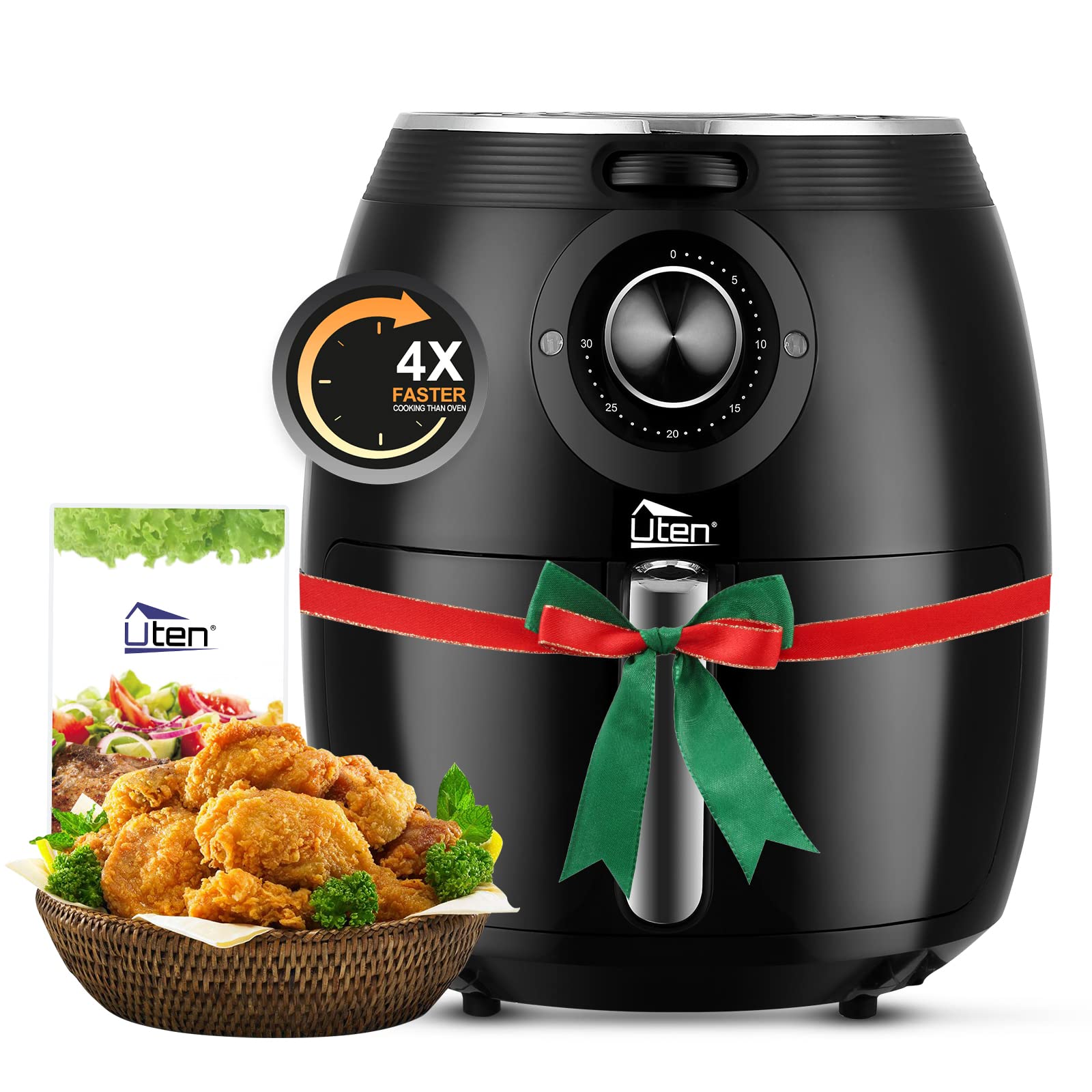 Freidora de aire 5.8QT/5.5L, Uten 1700W AirFryer Control de temperatura caliente eléctrica de alta potencia y perilla del temporizador, cesta para freír antiadherente, apta para lavavajillas, aplicar a fiestas, té de la tarde, negro