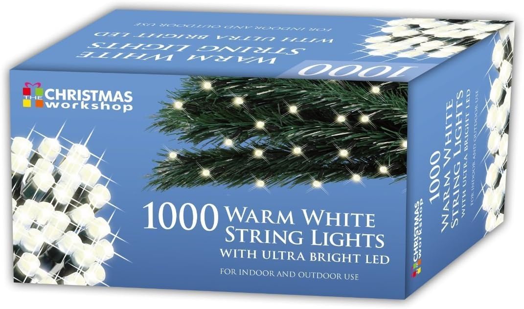 The Christmas Workshop 86340 1000 Warm White LED Chaser Christmas Lights/Indoor or Outdoor Fairy Lights / 69.9 Metres / 8 Light Modes/Great for Christmas Weddings & Gardens
