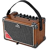 EASTROCK 15W Electric Guitar Amp, EGA-15W Portable Guitar Amplifier with Bluetooth, Built-in Looper & Drum Machine Speaker, AUX/OTG/Headphone, 8 Voices, FX Effects-Wood