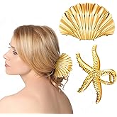 2PCS Small Starfish Hair Clips, Gold Hair Clips for Women, Sea Star Barrettes Cute Summer Holiday Hairpin Strong Hold Beach Hairstyle Accessories for Women Girls