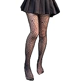 MIREAZW Women's High Waist Patterned Tights Fishnet Stockings For Women Sexy Lace Goth Tights Black Pantyhose For Halloween