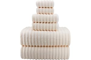 YTYC 39x78 Inches Oversized Bath Sheets Towels Set of 6 Large Towels for Bathroom Luxry Plush Super Soft Absorbent Stripe Hanging Loop Microfiber Shower Towels 80% Polyester (Cream,6)