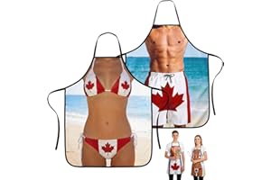 2-Piece Canada Funny Aprons for Men Women Head Chef Apron Prank BBQ Grilling Gag Cooking Gardening Baking Server Waitress Cou
