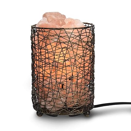 Navaris Himalaya Salzkristall Metallkorb Lampe mit Dimmer - inkl. 2x Leuchtmittel - 1,75-2kg - Salzstein Salzlampe Salzkrista