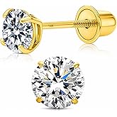 Art and Molly 14K Solitaire Gold Earring Solid 14-Karat Round Cubic Zirconia Stud Earrings with Screw-Back, CZ Studs with Gift-Ready Box
