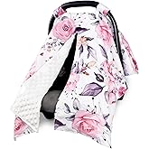 Baby Car Seat Cover, Breathable Infant Carseat Cover for Summer Peekaboo Opening Car Seat Canopy Cover, Nursing Cover for Baby Boys Girls (Pink Floral)
