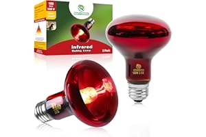 REPTI HOME Reptile Heat Lamp Bulbs,Infrared 100W Reptiles & Amphibians Basking Spot Lamp Bulb, 2 Packs Red Heat Emitter Light for Chickens Coop