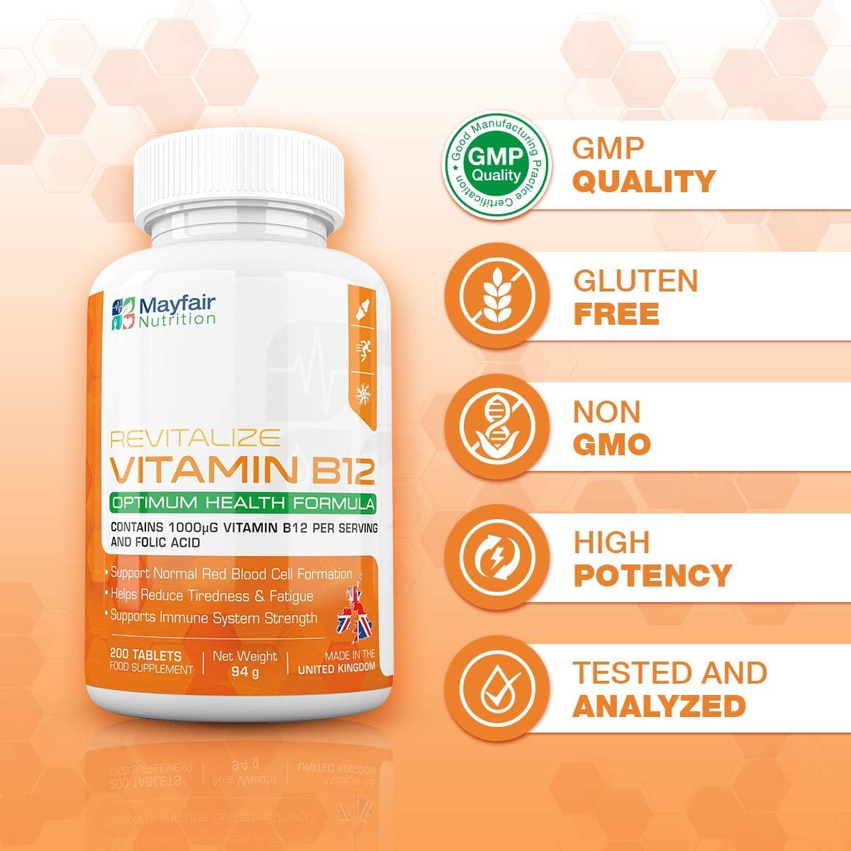 Vitamin B12 Supplements with Folic Acid - 200 Tablets of 1000 mcg Vegan B12 - Non-GMO & Gluten-Free - Made in UK - Image 5