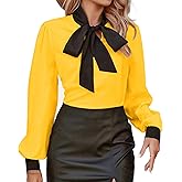 Avanova Women Tie Neck Bishop Long Sleeve Shirts Casual Work Blouses Tops