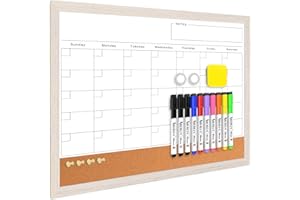 ABERLLS Monthly Whiteboard Calendar & Corkboard for Wall, Magnetic 17"x13" Dry Erase Board with White Wood Framed, 2in1 White Board Cork Board Combo, Calendar Bulletin Board for Kitchen Planner Memo Office
