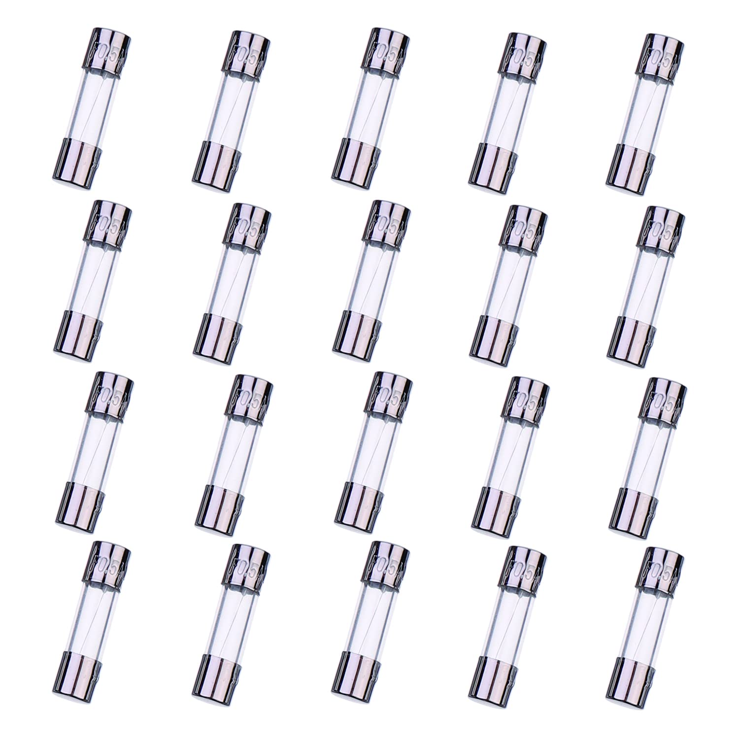 HUAREW F0.5AL250V 20 Pcs 5x20mm Fast-Blow Glass Fuse 0.5A 250V 0.2x0.78 inch time delay Fuse(Pack of 20 Pcs)