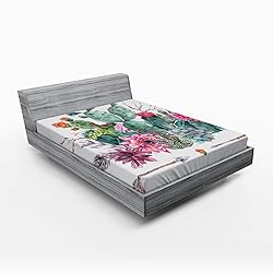 Ambesonne Cactus Fitted Sheet, Exotic Natural