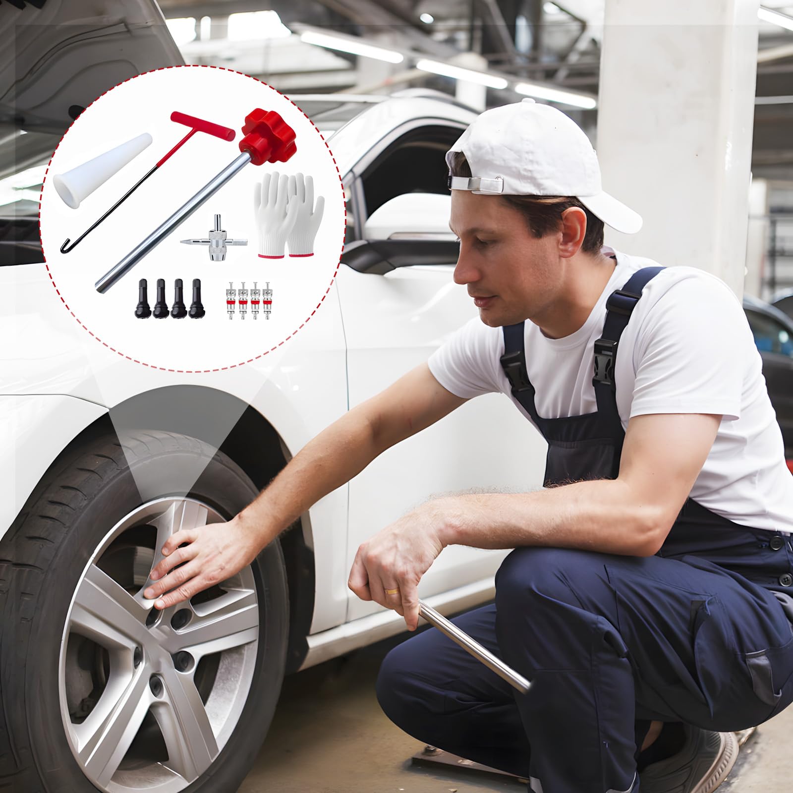 ZHAO GE 7 Stück Reifenventil Werkzeug Set, Ventil Installationswerkzeug Set, Vorbauabzieher, Hakenwerkzeug, Hilfswerkzeug und Handschuhe, für Auto, LKW 6