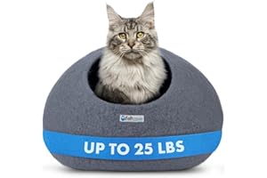 Feltcave Large Cat Cave Bed | Grey | Cute and Cozy Cat Cave Handcrafted Merino Wool | Hideaway for Indoor Cats | Warming Nest for Kitty | Washable Wool Fabric - Gift for Pets