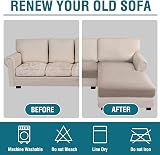 BellaHills Sectional Sofa Covers Chaise + 3 Seater Sand High Stretch view 6