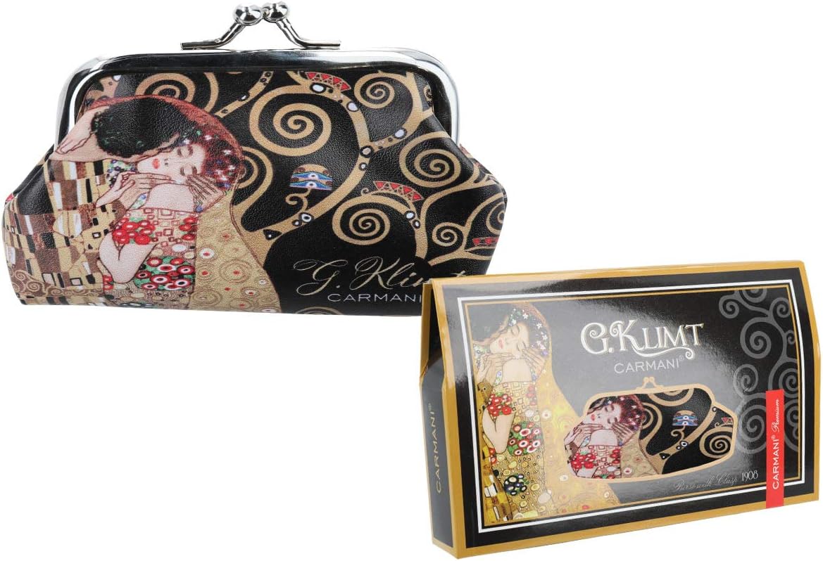 CARMANI - Medium Ladies Clasp Coin Purse with Gustav Klimt "The Kiss", Multicolor, 20x10x1 cm