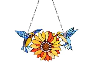 Capulina Thanksgiving Gifts Sunflower Hummingbirds Stained Glass Window Hangings Suncatchers Stunning Handicrafts Flower Birds Lovers Gifts for Home Decor