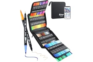 AEDAGA 100 Colors Numbered Dual Tip Brush Pens with Free App, Fine and Brush Tips Pens for Adults, Coloring Markers for Coloring Book Bullet Journaling Note Taking Planner Hand Lettering