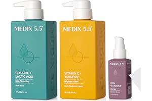Medix 5.5 Anti Aging Skin Care 3PC Set | Vitamin C Body Cream + Exfoliating AHA Glycolic Acid Foaming Face & Body Wash + Vitamin F Booster Serum, Wash + Treat + Hydrate Skincare Set