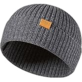 FUQILA 100% Merino Wool Fisherman Beanie Hat, Unisex Warm Winter Hats, Soft Breathable Knitted Short Cuffed Cap