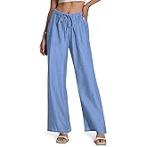 Skirt BL Women's Drawstring Elastic Waist Jeans Pull on Wide Leg Flowy Jeans for Trendy Soft Lightweight Denim Pants