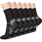 CHARMKING 6 Pairs Crew Compression Socks for Women & Men Circulation 15-20 mmHg is Best for All Day Wear Running Nurse