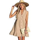 CUPSHE Women Swimsuit Coverup 100% Cotton Ruffle Hem Beach Cover Up Dresses