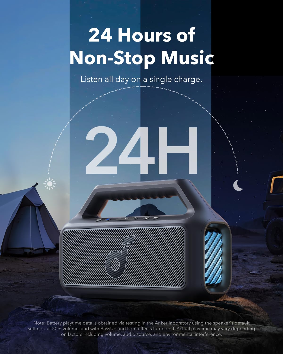 Soundcore Boom 2 by Anker, Outdoor Speaker, 80W, Subwoofer, BassUp 2.0, 24H Playtime, IPX7 Waterproof, Floatable, RGB Lights, USB-C, Custom EQ, Bluetooth 5.3, Portable for Camping and Beach - Black
