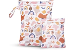 OPGROEIE 2 Sizes Wet Bags, Waterproof Storage Bag for Baby Diapers and Pump Parts, Reusable Diaper Bag with Zippered Pockets and Handle, Travel Bags, Beach, Pool, Gym Bag for Swimsuits & Wet Clothes, Set of 2