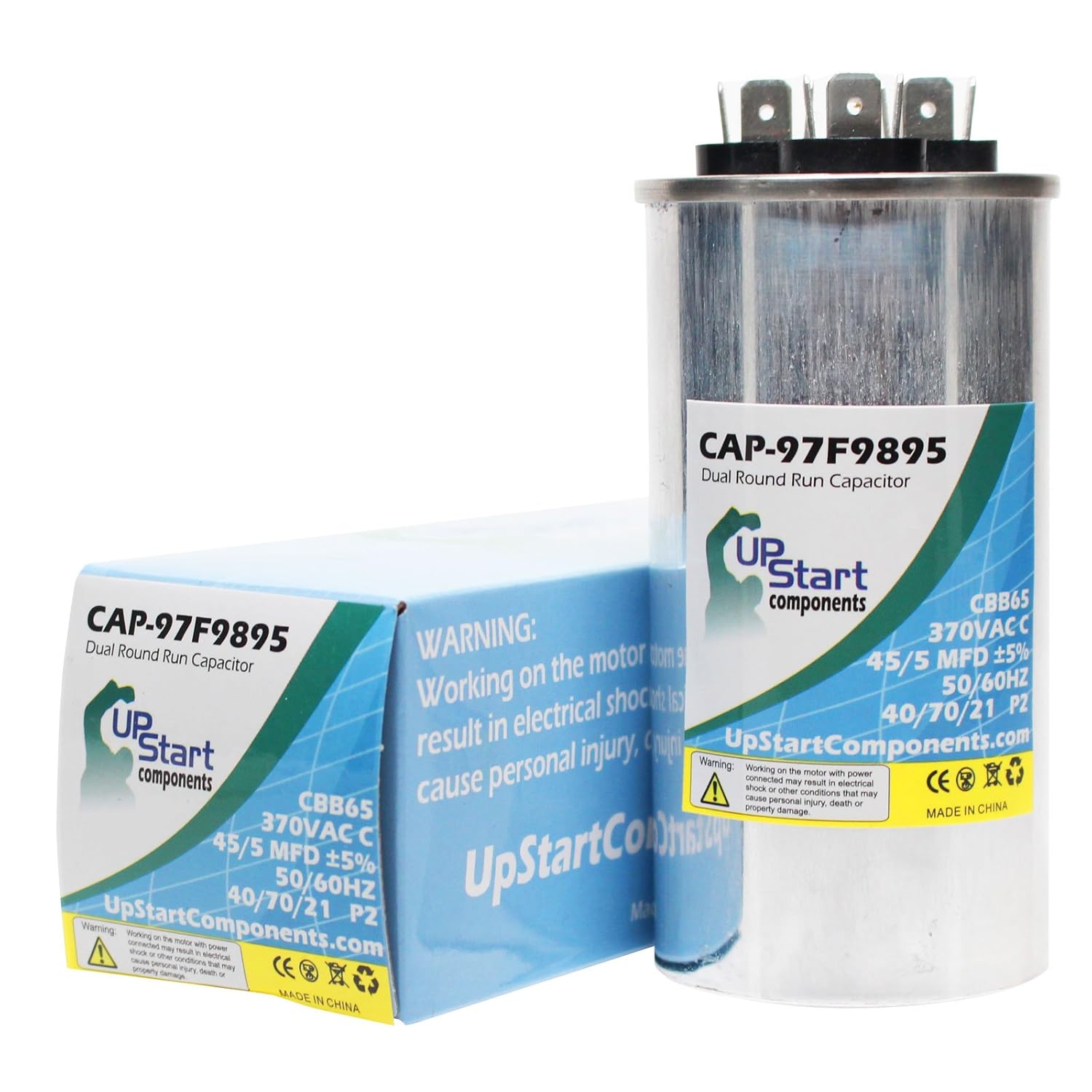 45/5 MFD 370 Volt Dual Round Run Capacitor Replacement for Carrier/Bryant HC98JA046 CAP