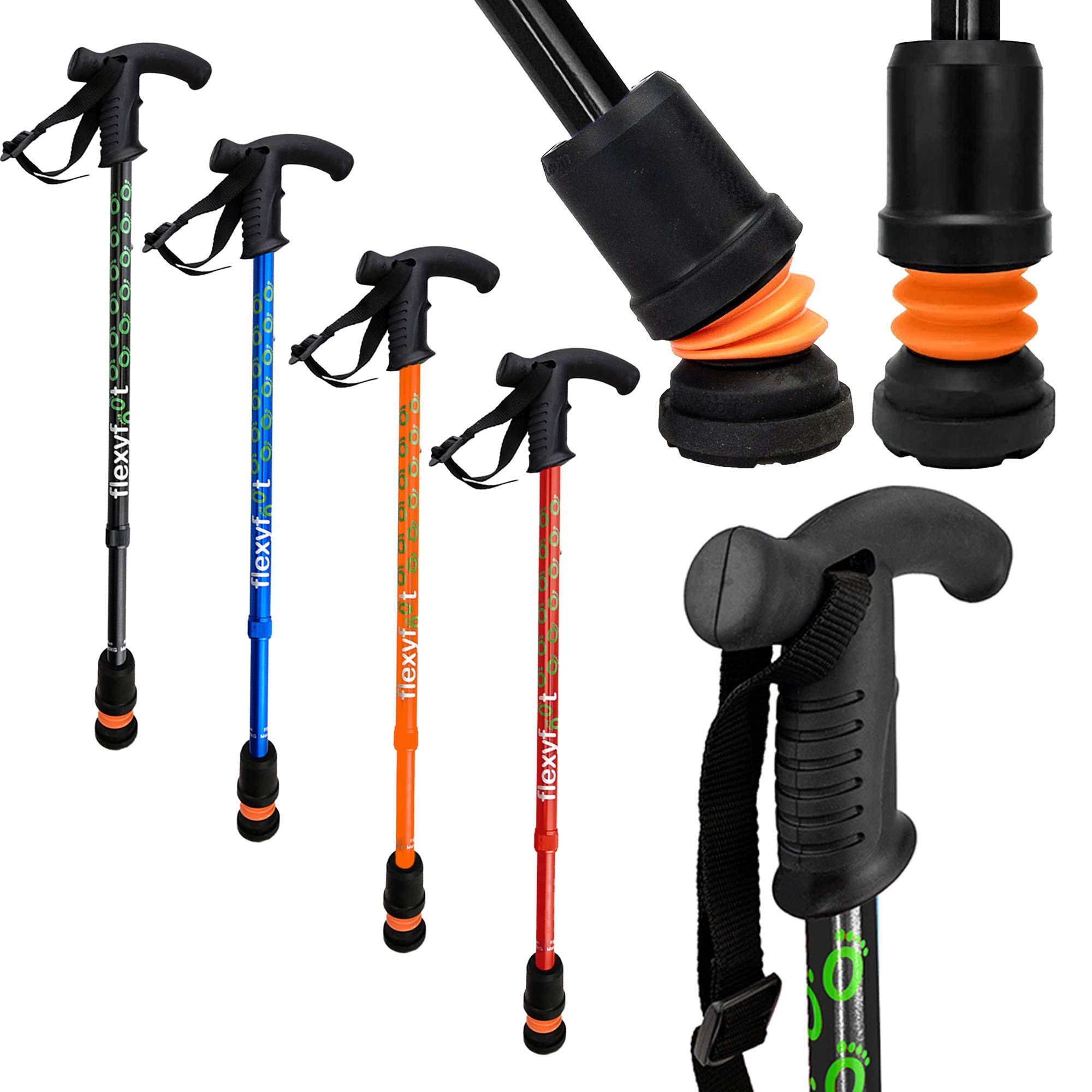 Flexyfoot Shock Absorbing Derby Handle Walking Stick – Choice of Colours Available Here – Improved Comfort, Improves Grip, Improves Safety – Colour: Black