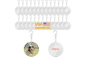 LAIHIULAAN 50 Pcs Sublimation Wind Spinner Blanks Bulk USA Warehouse Aluminum Metal Wind Spinners Hanging Sublimation Ornaments for Heat Press Transfer Sublimation Blank Wind Spinners DIY Gift