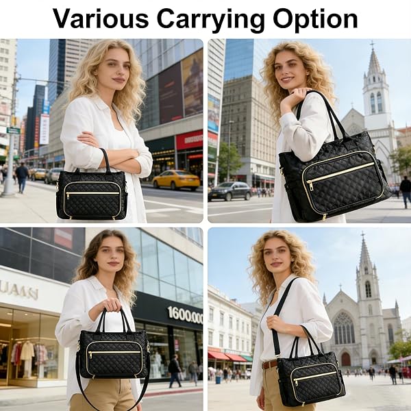 EUCT LARGE BIBLE BAG WITH BIBLE COVER FOR WOMEN, CHURCH TOTE BAG WITH SHOULDER STRAP, WATERPROOF BIBLE STUDY SUPPLIES, BIBLE ACCESSORIES FOR CHRISTIAN GIFT, QUILTED TOTE BAG FOR MEN/WOMEN, BLACK