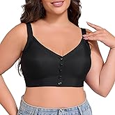 MOWOC Front Snap Closure Bras for Older Women Wireless Plus Size Bra with Adjustable Shoulder Straps Full Coverage