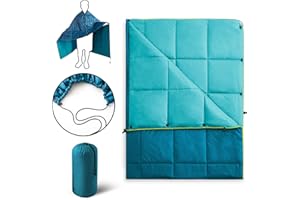 UNIKOME Outdoor Camping Blanket - Packable Waterproof Travel Blanket, Warm & Lightweight with Corner Loops for Cold Weather Hiking, 75"×52", Lake Blue&Sky Blue