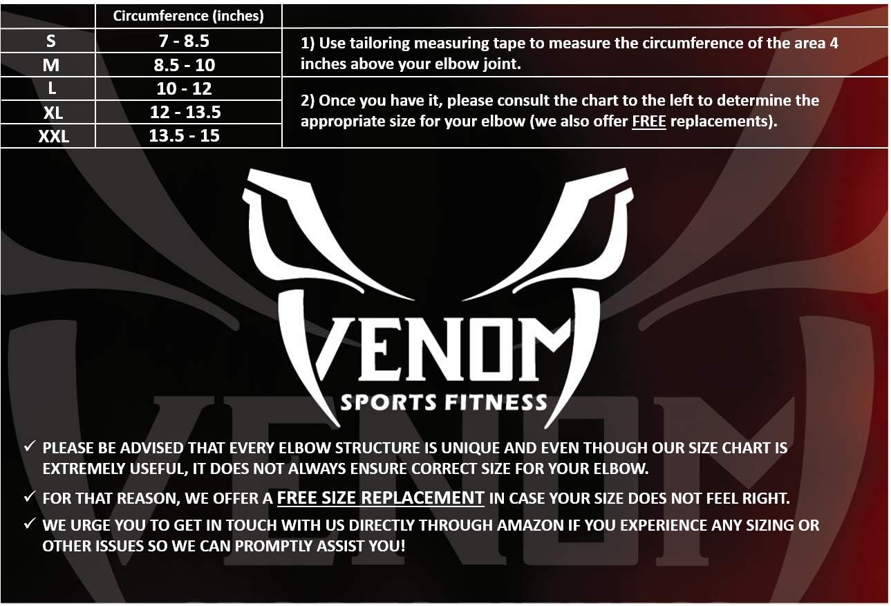 Venom Elbow Brace Compression Sleeve - Elastic Support, Tendonitis Pain, Tennis Elbow, Golfer's Elbow, Arthritis, Bursitis, Basketball, Baseball, Football, Golf, Lifting, Sports, Men, Women (Large): Health & Personal Care