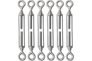 PHITUODA 6pcs M8 Stainless Steel 304 Eye & Eye Turnbuckles Adjustable Wire Rope Tensioner