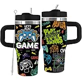 TNASURHUS Gaming Gamer Gifts for Men, Video Game 14oz Tumbler, Gamings Gamepad Tumblers for Adults, Birthday Gifts Gaming Mugs for Gamer Room Decor for Son