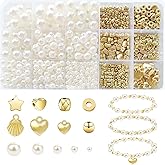1000pcs Pearl Beads for Jewelry Making, Silver Spacer Beads DIY Kit, Girls Friendship Bracelet Making Kit (Golden)