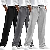 LessonZoo 3 Pack Boy's Sweatpants Straight Leg Athletic Open Bottom Pants High Waisted Drawstring Active Joggers with Pockets