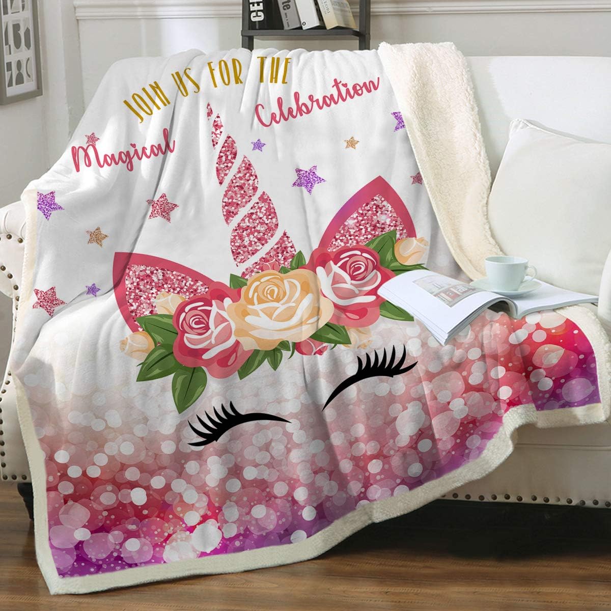 Sleepwish Unicorn Face Blanket Girls Pink Cartoon Soft Unicorn Floral