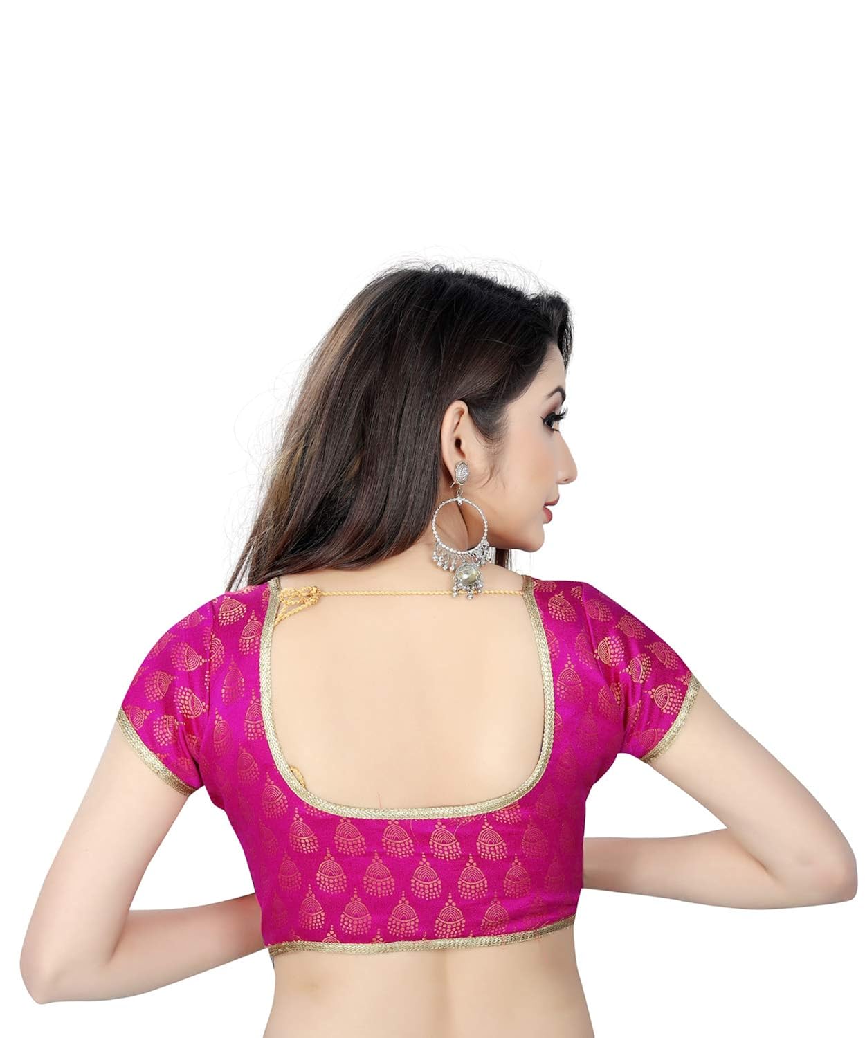 spangel fashion pink jhumki pattern round neck women's ready made saree's blouse