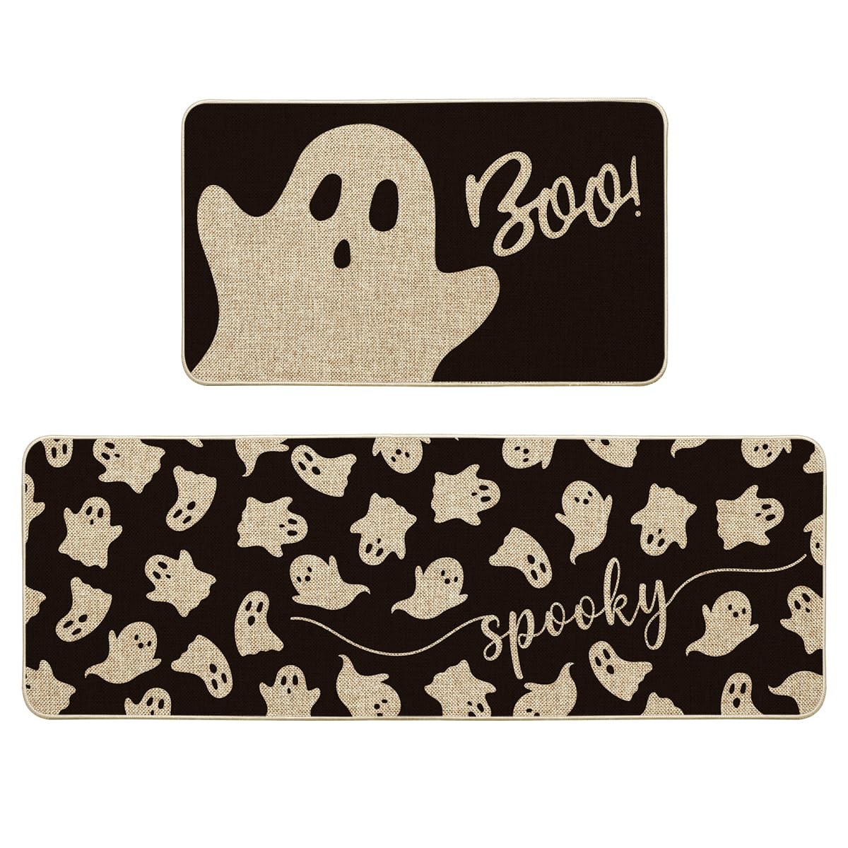 Photo 1 of Artoid Mode Spooky Ghosts Boo Halloween Kitchen Mats Set of 2, Black Home Decor Low-Profile Kitchen Rugs for Floor - 17x29 and 17x47 Inch